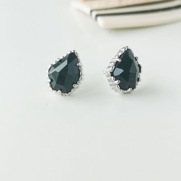 Kendra Scott Tessa Silver Black Opaque Glass Stud Earrings - Picture 1 of 4